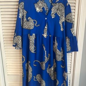 Blue Dress with Leopard Print